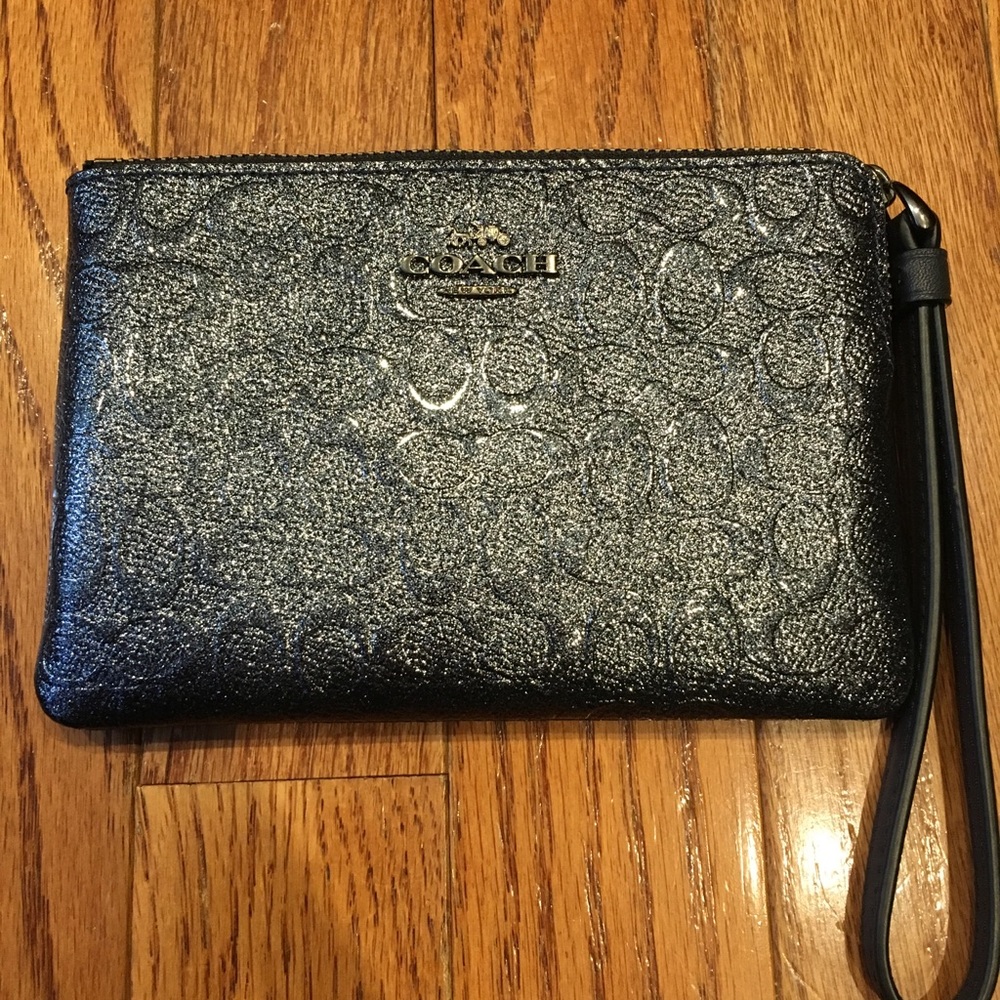 Coach, NWT, shiny finish wristlet